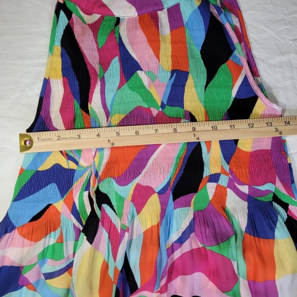 Ninety Clothing Sleeveless Pleated Tie Back Blouse Multi-Color Small - Picture 7 of 9